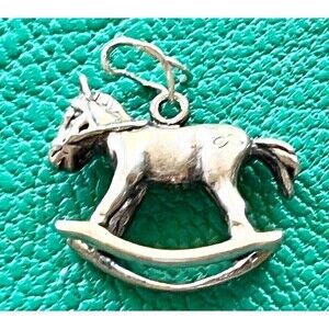 Vintage Sterling Silver Rocking Horse Charm Pendant Children Nursery Boy Girl
